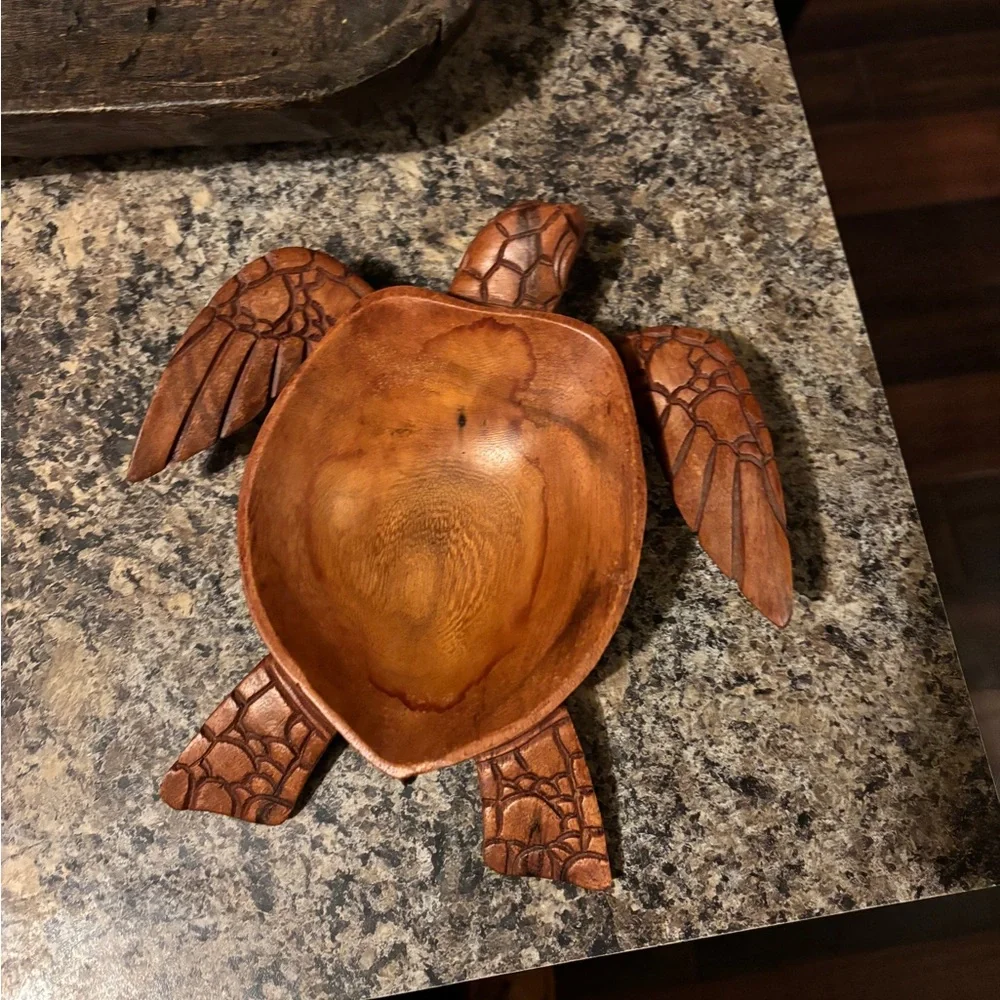 Artisan Carved Turtle Decor bowl in Rich Brown